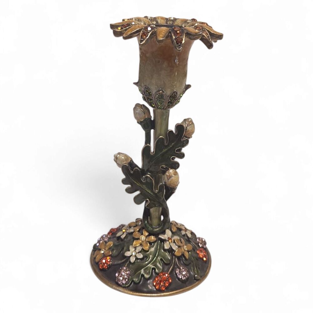 Folio Home Flower Candle Holder – Yellow & White Enamel with Austrian Crystals